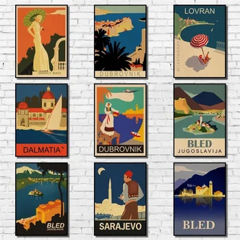 

Yugoslavia Scenery Poster Kraftpaper Watercolor Landscape Poster Art Painting Abstract Fancy Wall Sticker for Coffee House Bar