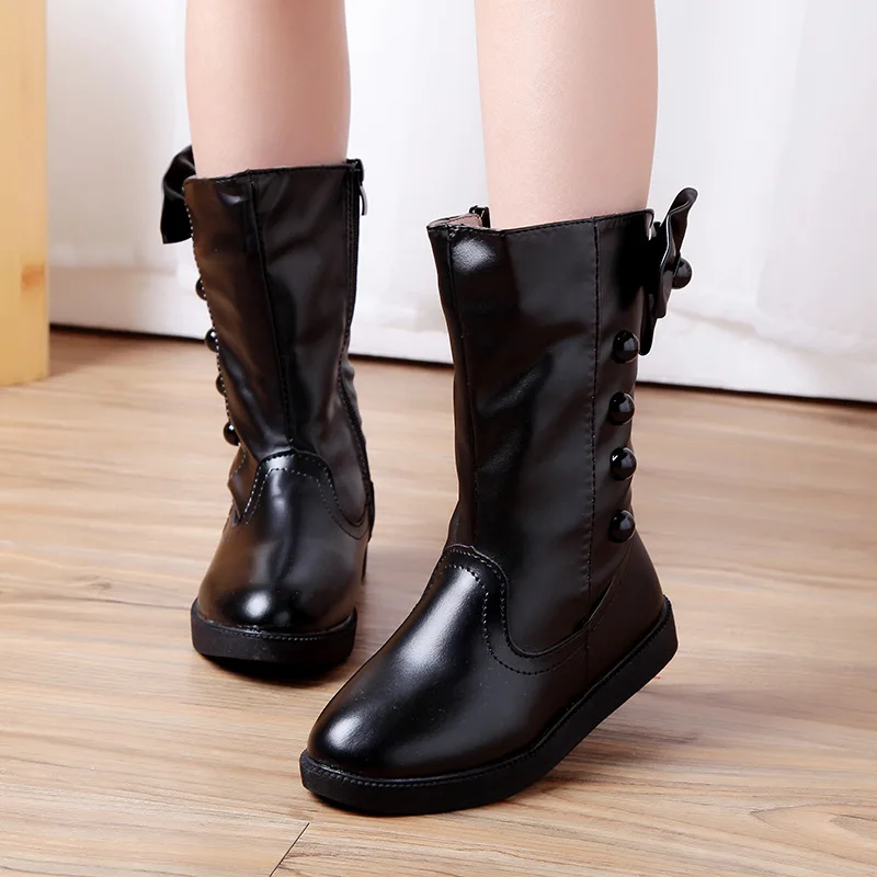 

Fashion Bow Middle Tube Winter Girl Boots Little Girl Plush Warm Snow Boots Big Kids Princess Children Non-Slip Shoe 3-12 Year