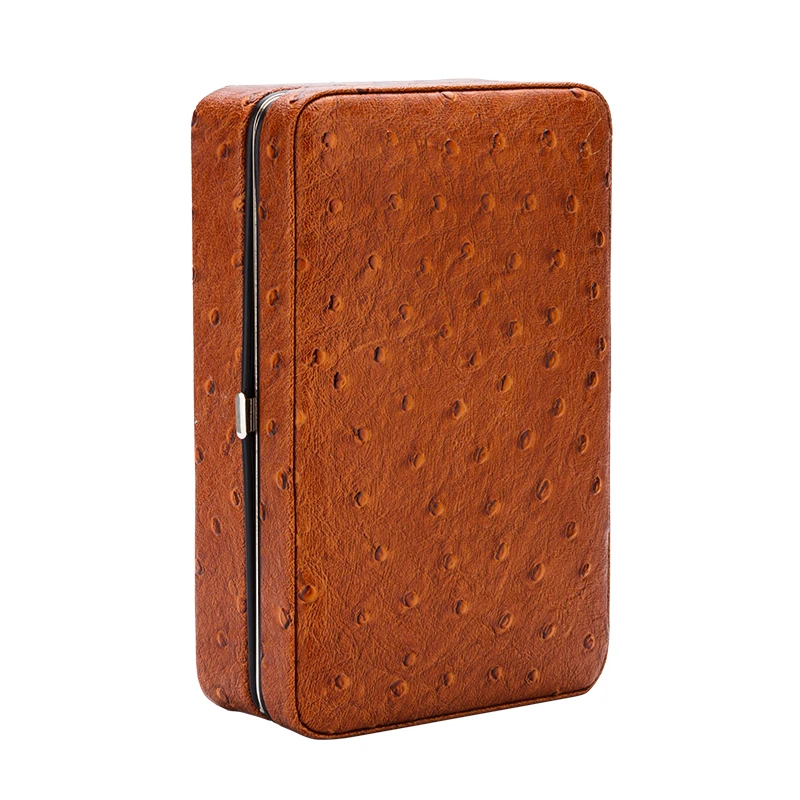 COHIBA Коричневый страусиный узор кожаная сигарета Humidor 4 пальца Cerdar деревянная