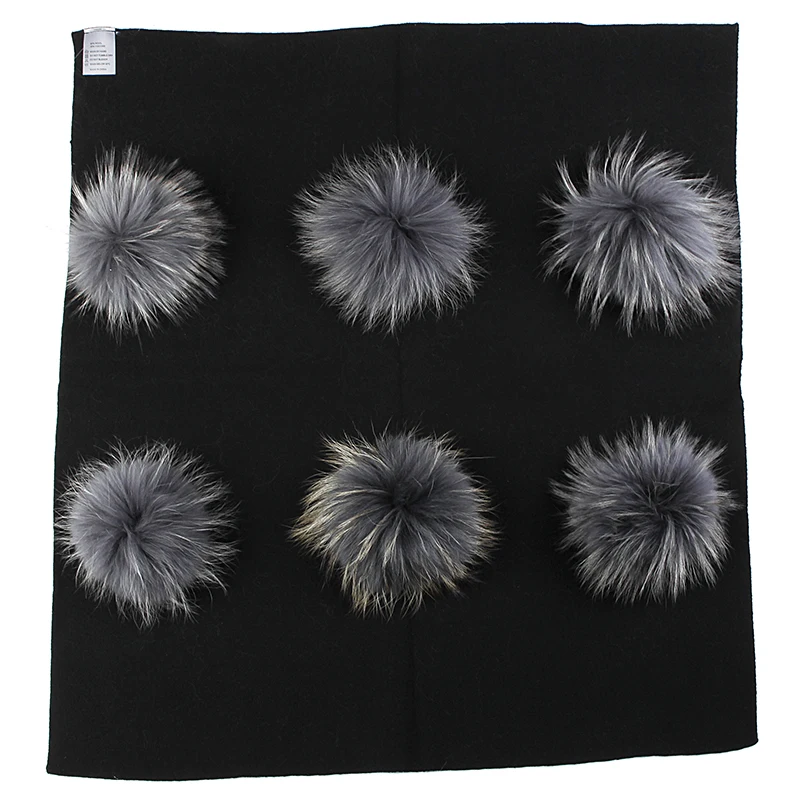 black dark gray Geebro теплое кашемировое Пеленальное Одеяло для новорожденных и детей постарше одеяло для сна для путешествий постельные пеленки с 6 помпоном из натурального меха енота - Цвет: black dark gray