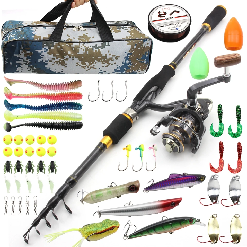 Fishing Pole Combo Set - 2 Telescopic Rods 6.9ft, 2 Spinning Reels 3000, Carbon Fiber, Carrier Bag & Lures Included