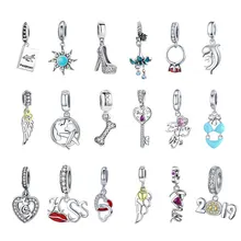 BISAER, 925 пробы, серебряные крылья ангела, сияющая Орхидея, ослепительные Подвески с ромашками и бусинами, подходят для шармов, браслет, сердце, серебряные ювелирные изделия