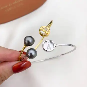 

LOVE 925 Sterling Silver Bangle Settings Findings Mountings Base Parts for Akoya Edison Pearls Jade Coral Beads Crystal