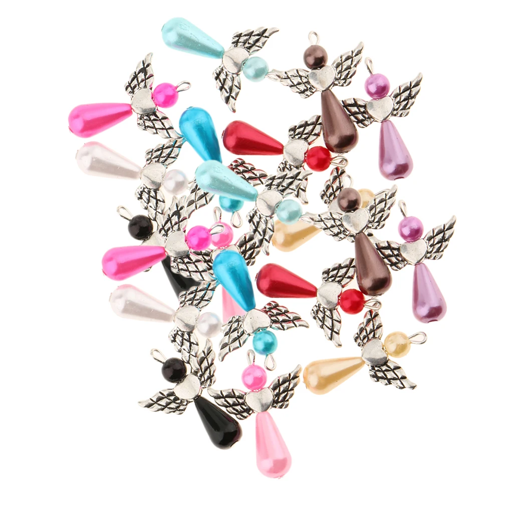 20 Pieces Assorted Angel Wing Charms Pearl Pendant Jewelry Making Findings