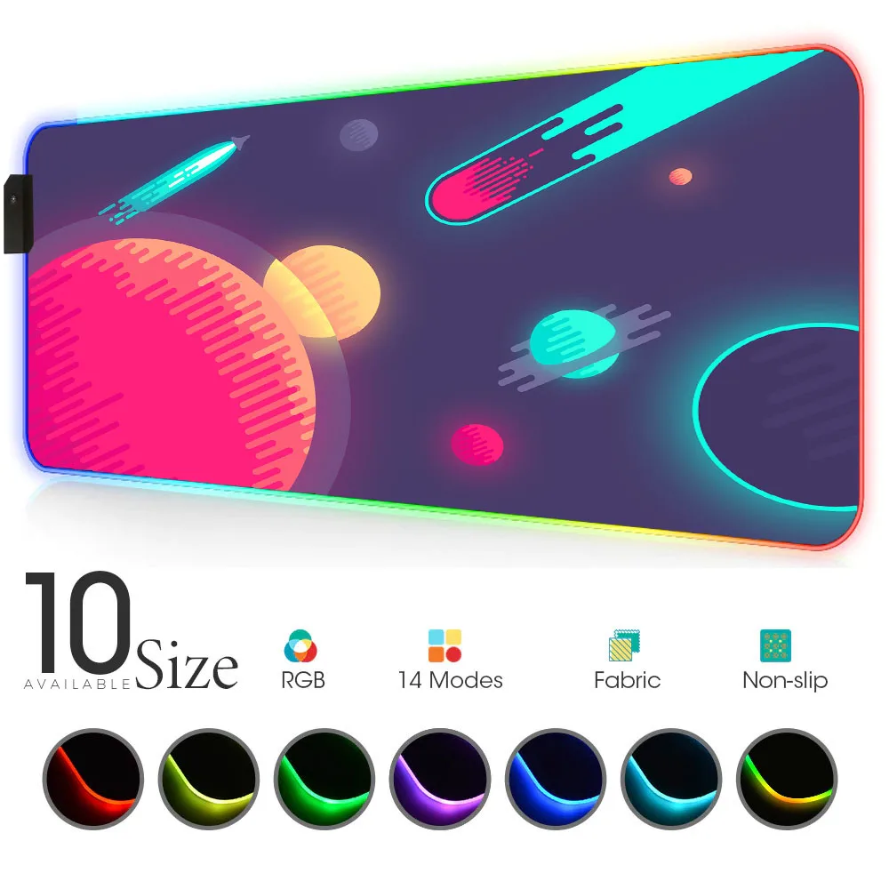 

Neon Space Mouse Pad RGB Black red Gamer Accessories Large LED MousePad Gaming Desk Mat PC Desk Play Mat with Backlit Planet