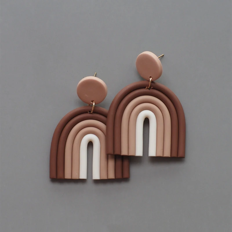 Rainbow Multi Mixed Colors Arch Fashion Jewelry Dangle Big Size Polymer Clay Earrings Sets for Women Trendy Jewelry