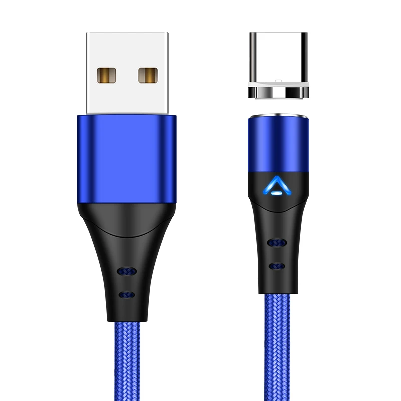 Магнитный кабель USB type-C для быстрой зарядки 3 А, светодиодный usb-кабель для Android, 1 м, 2 м, с функцией вращения магнита на 360 градусов - Цвет: For Type-C Blue