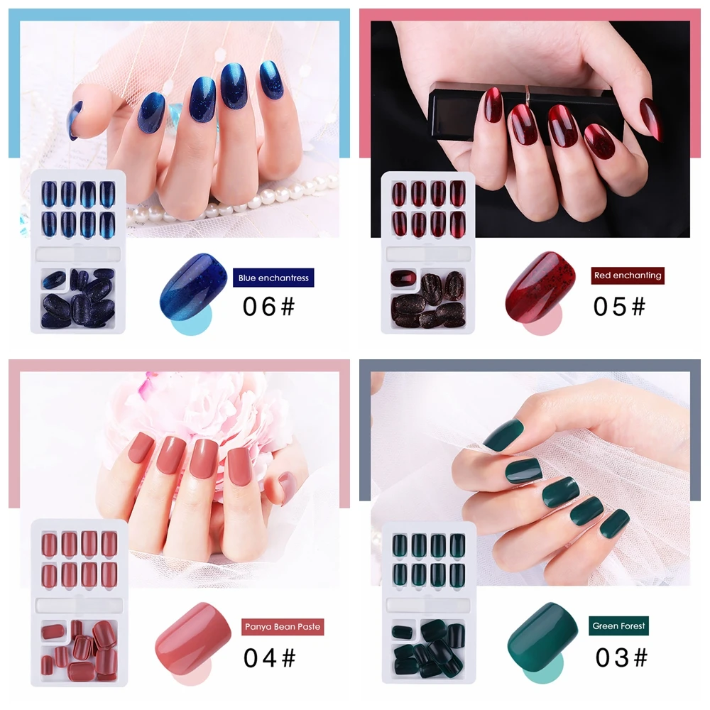 

24pcs Full Cover Nail Tips Fashion Pure Color Glue On False Nails Removable Nail Tip Patch DIY Nail Chip Extensions