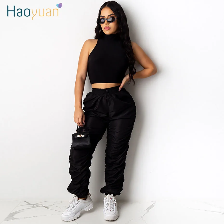 

HAOYUAN Sexy Two Piece Set Summer Clothes for Women Tracksuit Crop Top and Pant Sweat Suits 2 Piece Club Outfits Matching Sets