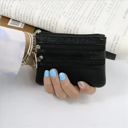 Women's PU Leather Coin Purse Set - Compact Zipper Wallets & Key Holder (Black)
