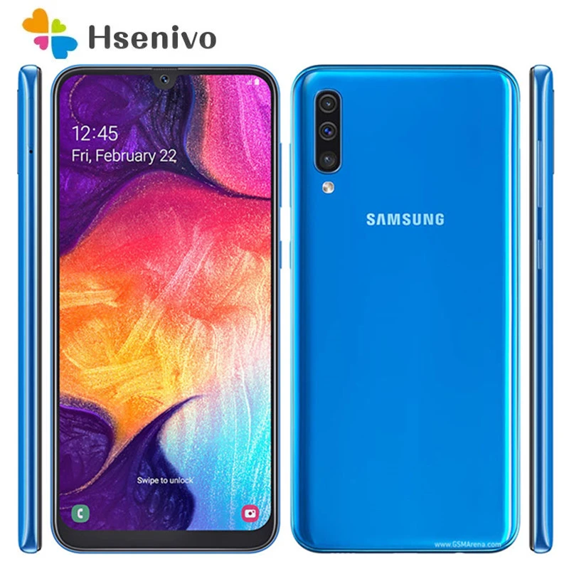 Samsung Galaxy A50 A505F Refurbished-Original Unlocked A505FN A505FM A505GN Android Wi-Fi 25MP 6.4'' 64GB 4GB European version backmarket phones