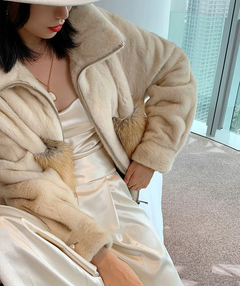 Fang Tai Fur2019 зимние Бархатные норковые меховые пальто для женщин с золотым островом лисы карман норковая шуба женские короткие пальто из натурального меха