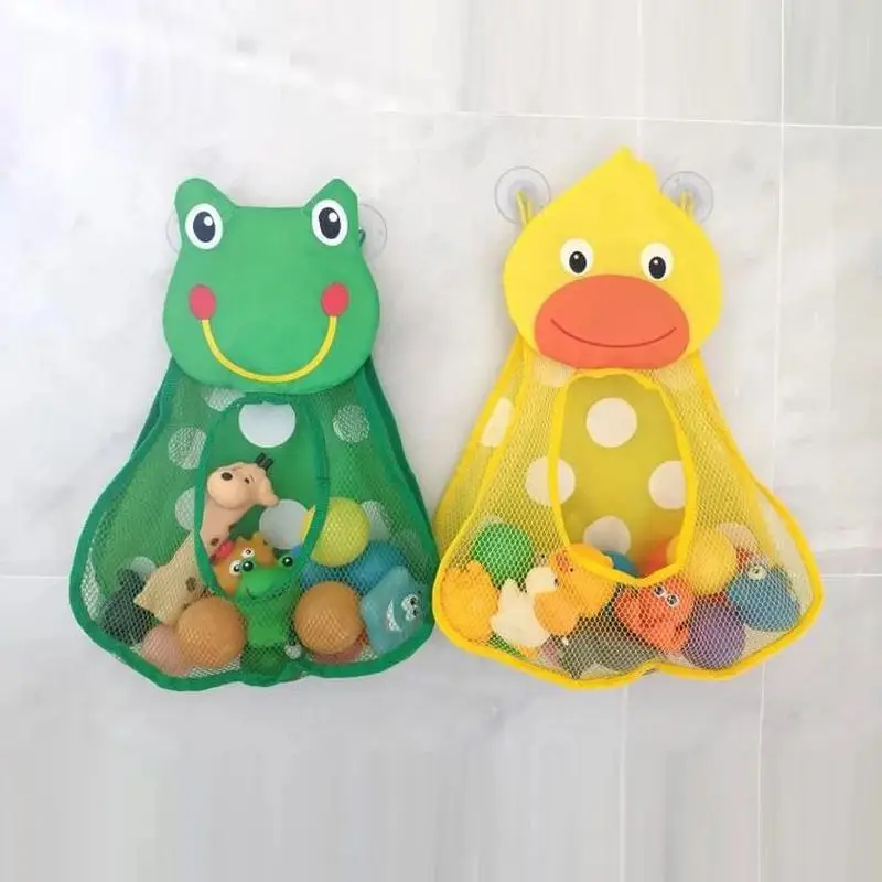 Bebé baño juguetes pato, rana de red de malla bolsa de almacenamiento de juguetes fuertes ventosas juego de baño bolsa organizador de baño regalos para los niños