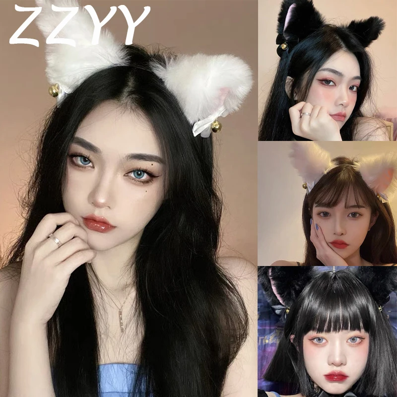 ZZYY Black Cat Ears Cosplay Accessories Set Lolita Sexy Lace Collar Kawaii Headband Cute Gothic Decor Pink Headdress Soft 2021