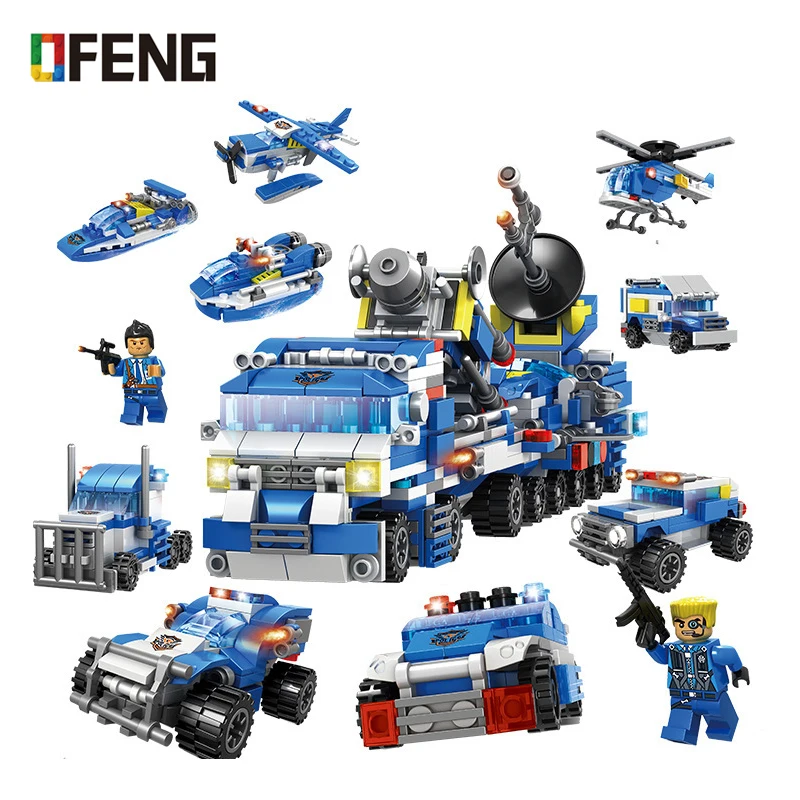 

9 in 1 Armour Police Trucks Helicopter Building Blocks Car Compatible SWAT City Bricks Policeman Figures Toys for Children Gifts