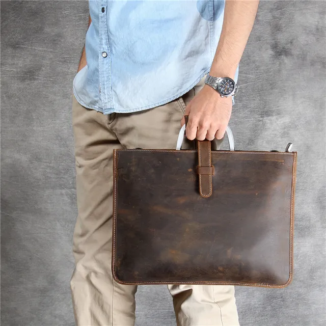 $US $59.38 Simple retro men's genuine leather briefcase classic first layer cowhide portable business briefcase dark coffee shoulder bag
