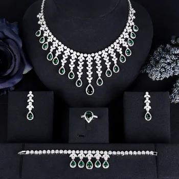 

Accking Luxury 4pcs GREEN CZ Bridal Jewelry Sets Water drop Dubai African Jewelry Set For Women Wedding Party Accessories Design