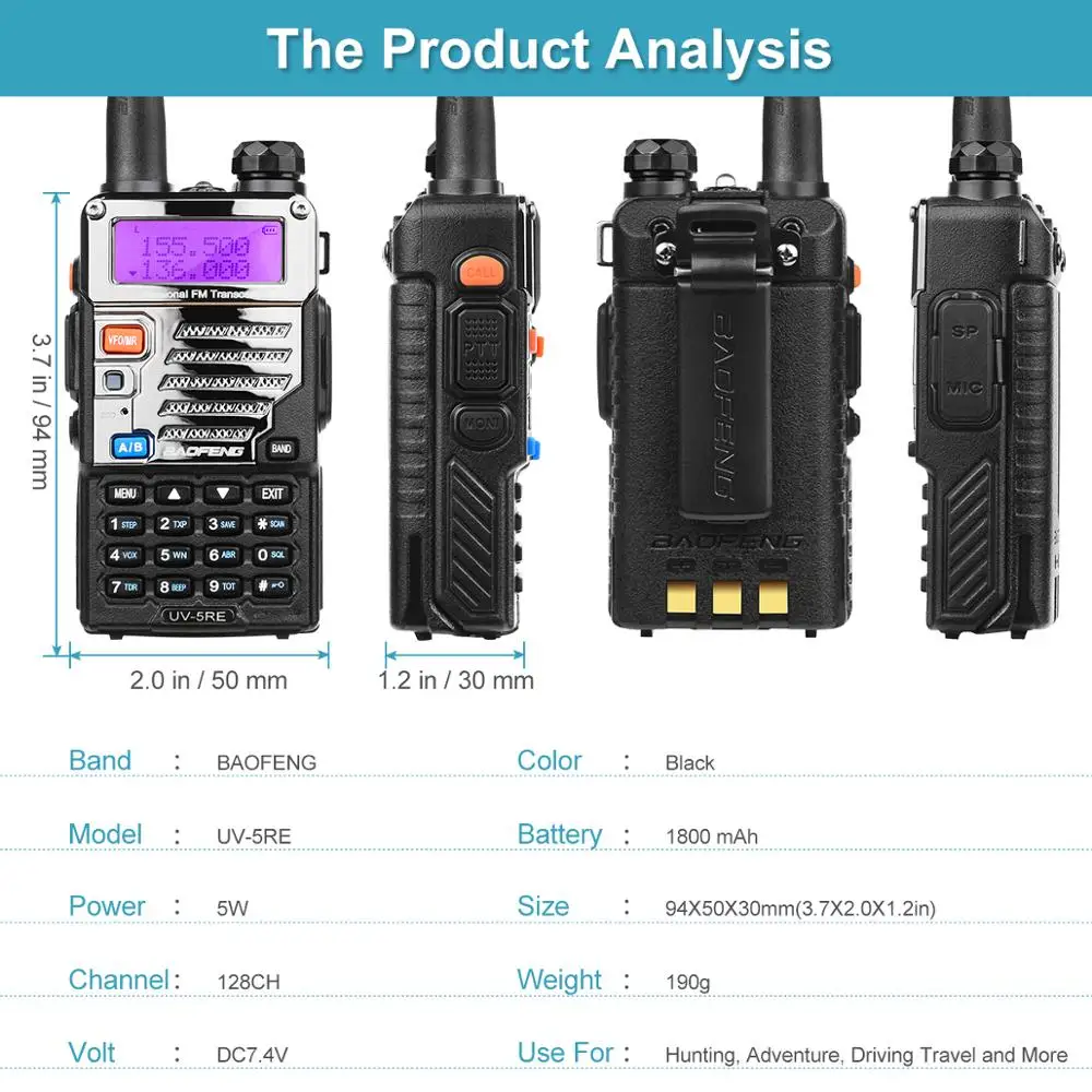 2 шт. Baofeng UV-5RE Walkie Talkie сканер радио двухдиапазонный Cb Ham радио приемопередатчик UHF 400-520 МГц VHF136-174MHz 5 Вт 128CH lcd