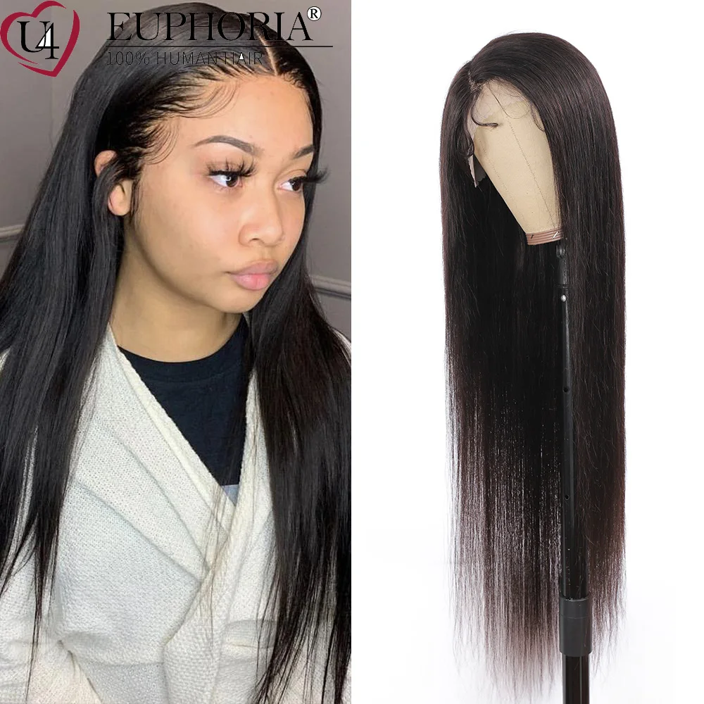 Brazilian Long Straight Human Hair Lace Part Wigs 100% Remy Hair Wigs 13x1 L/T Part Wigs Natural Black #27 Pre Plucked EUPHORIA