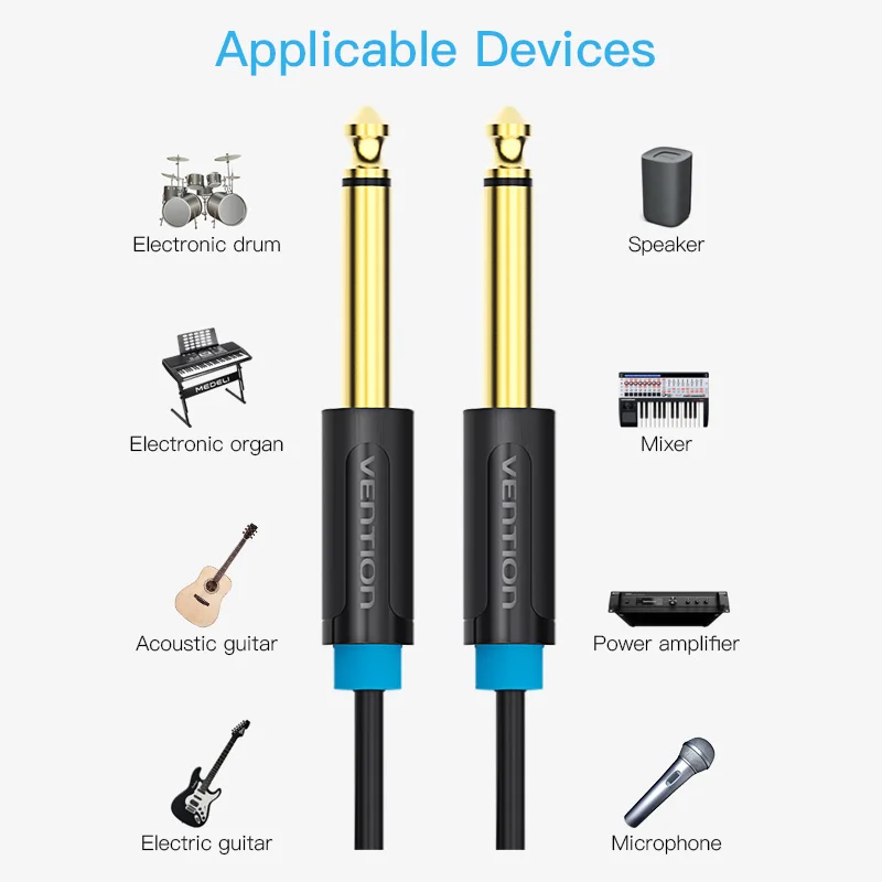 Premium Gold-Plated Audio Cable - 6.5mm Jack, 1m & 2m Lengths
