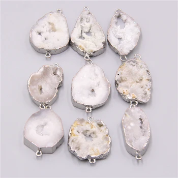 

Natural white gem stone connector geode silver color irregular bracelet Accessories druzy quartz crystal connector pendant charm