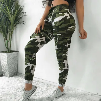 

Army Green Camouflage High Waist Women Pants 2019 Fashion Pockets Trousers Pencil Pants Sweatpant New Harajuku Joggers New GV680