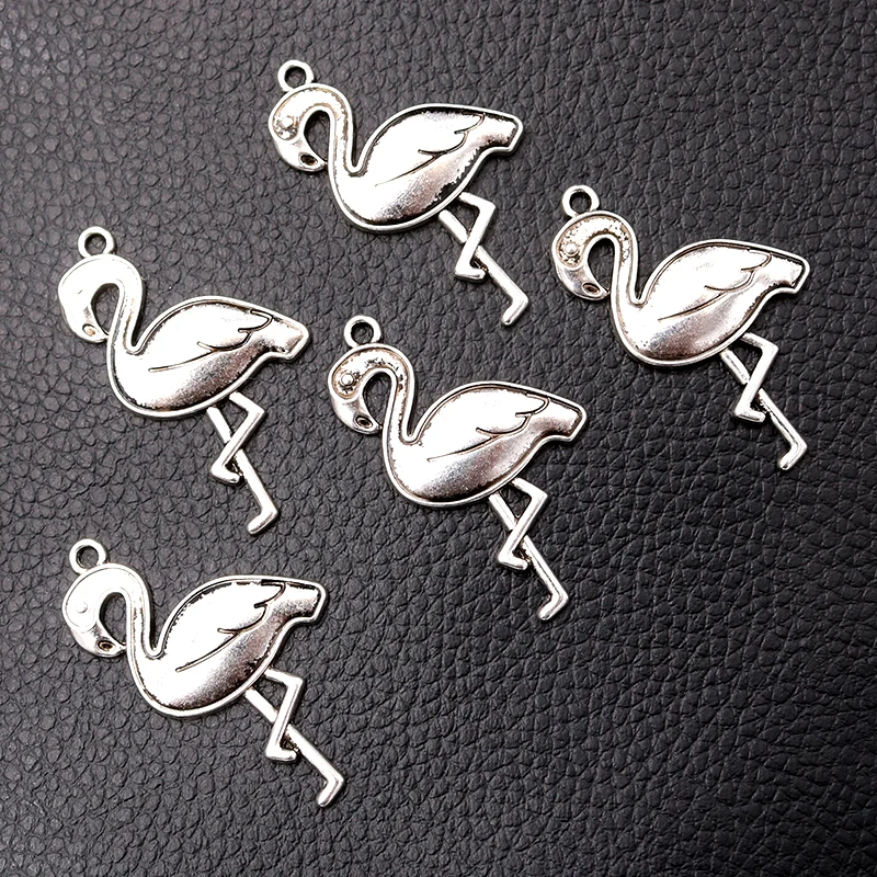 

8pcs/lot Silver Plated Flamingo Charm Metal Pendants DIY Necklaces Bracelets Jewelry Handicraft Accessories 42*25mm P824