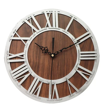 

Round Wall Clock Cafe Living Room Bar Wooden Craft Home Decor Portable European Exquisite Accurate Retro Mechanism Roman Digital