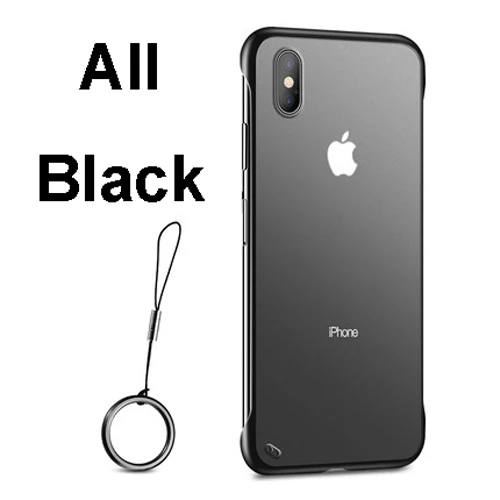 Карамельный Бескаркасный матовый чехол для телефона для iPhone X 7 6 6S 8 Plus Ультра Тонкие Жесткие ПК-чехлы для iPhone XS Max XR с кольцом на палец - Цвет: Black