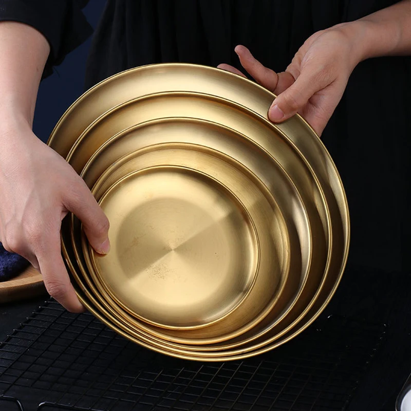 Gold Plate Round Stainless Steel Size : 30 Cm