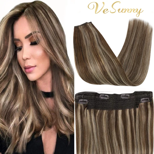 Human Hair Crown Extensions Blonde Hair Extensions Invisible Real Human Hair Double Weft Halo Real Hair Extensions Human Hair p4-27