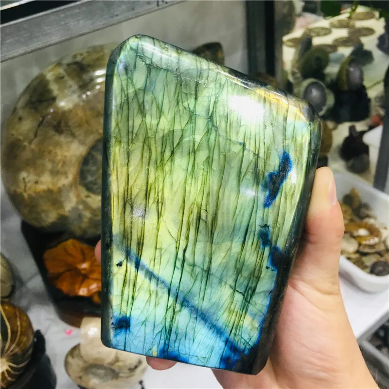 200-2.2kg Natural Crystal Moonstone Raw Gemstone Ornament Polished Quartz Labradorite Handicraft Decorating Stone Healing