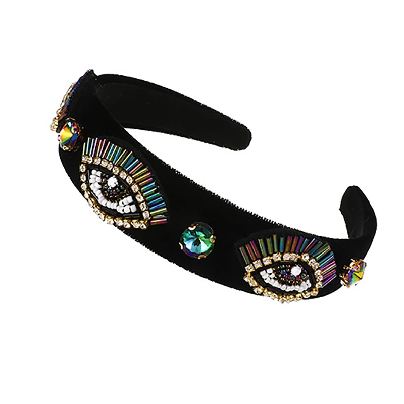 

ZHINI Bohemia Gothic Demon Eye Headbands for Women Ethnic Hair Accessories Rhinestone Handmade Jewelry Gift
