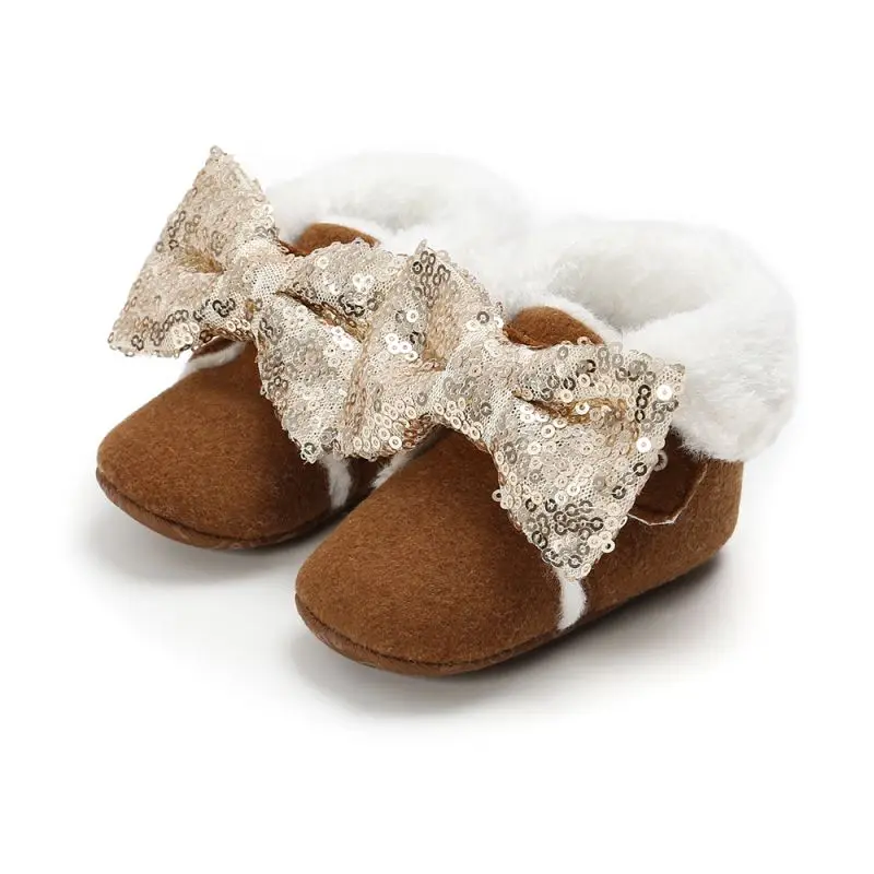 Обувь для девочек На зимнем меху детская обувь с повязкой на голову, теплые, для тех, кто только начинает ходить, для новорожденных мягкая подошва Младенческая обувь из материала на основе хлопка