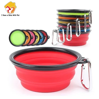 

2 PC Fold Silicone cat feeder Dog Food Bowl Portable Travel Food Container For Small Medium Dog Bowls Black border Pet Supplies