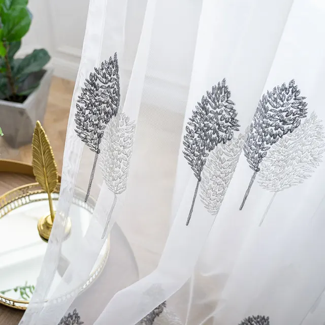 Tulle Window Curtain for Living Room Bedroom Sheer Curtains for Kitchen Modern Embroidered Window Screening  Voile Curtains white