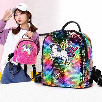 

1 PC Sequined Unicorn Backpack Girls Cute Cartoon Schoolbag Double Shoulder Bag Women Travel Backpack Dropship New Arrival