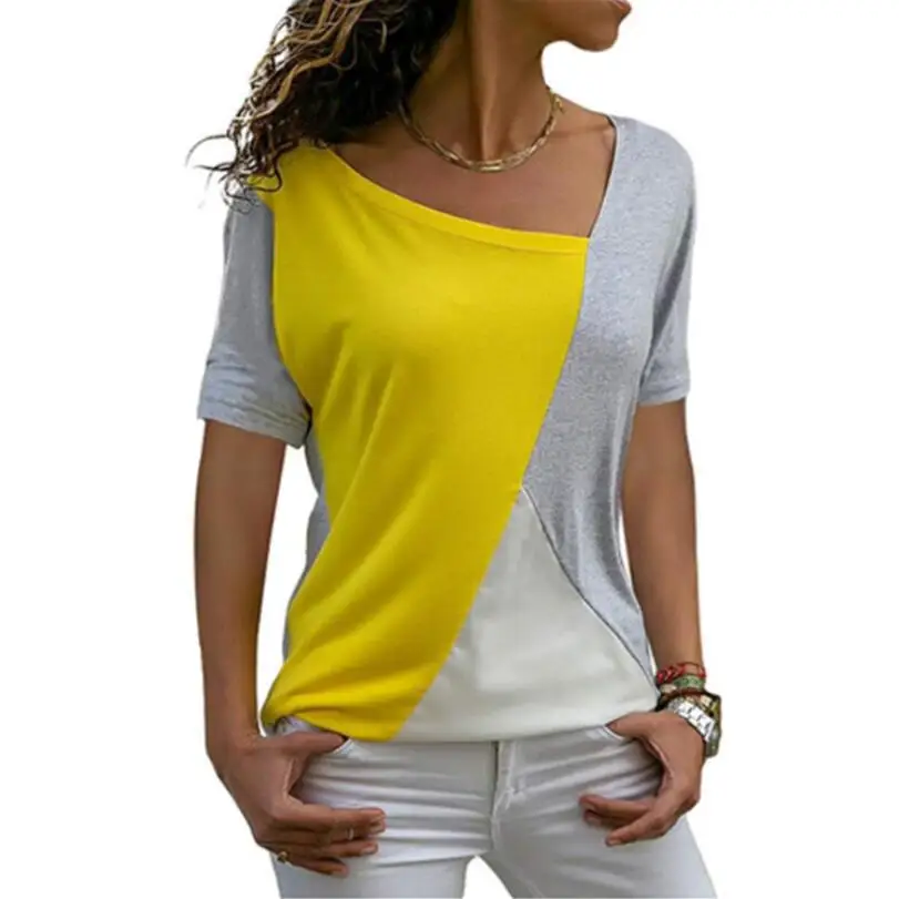 New Coming Thin Summer Casual Women T-shirts Short Sleeve Fashion Patchwork Slim Irregular Women Clothes Long Summer Shirt Tops