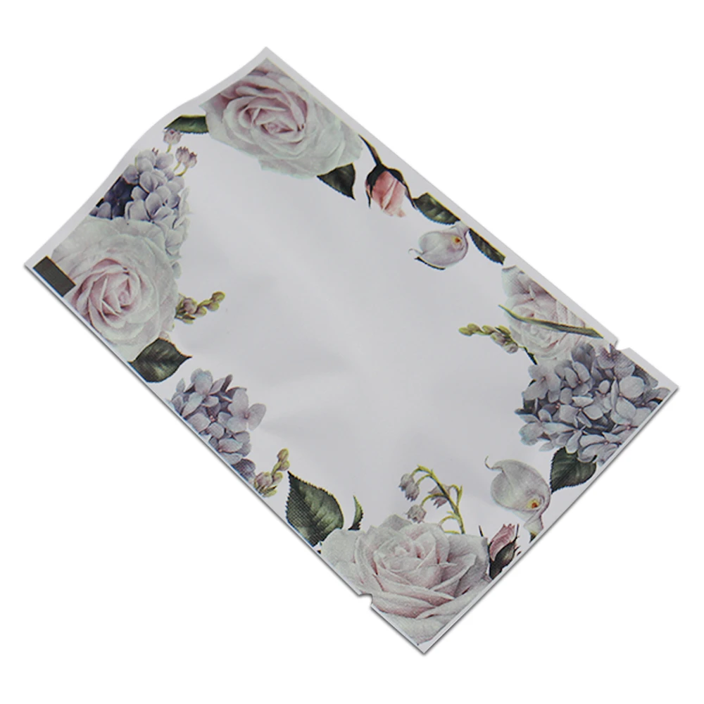 

200pcs/lot 10x15cm Printting Flowers Open Top Aluminium Foil Seal Self Vacuum Storing Packaging Food Pouch For Candy Snacks