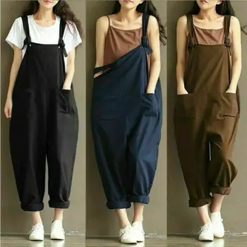 

2020 HOT Women Girls Loose Solid Jumpsuit Strap Dungaree Harem Trousers Ladies Overall Pants Casual Playsuits Plus Size M-3XL