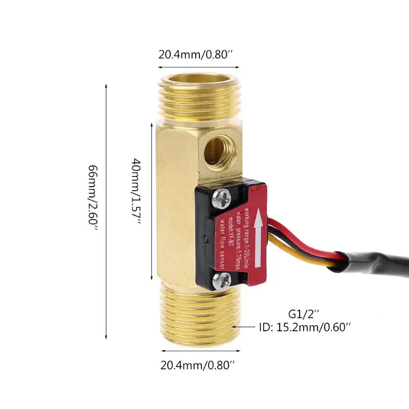 Flow Sensor G3/4" G1/2" Water Flow Switch With Temperature Detection For Turbine Liquid Sensor Copper Shell Hall Meters