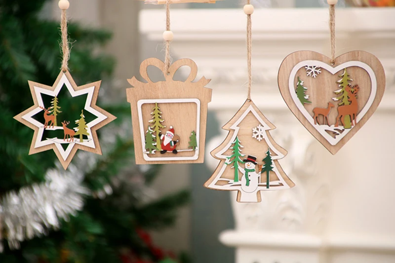 Деревянный Рождественский лазерный вырез Рождественская елка пентаграмма маленький подвесной Рождественский подарок украшения праздничные вечерние поставки