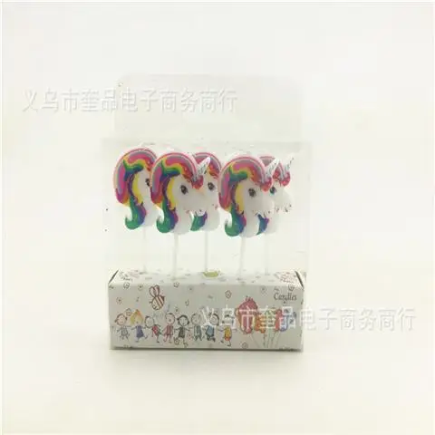candle-5pcs Единорог День рождения Декорации одноразовые набор столовых приборов Единорог шар чашки тарелки салфетка для детей на день рождения Единорог вечерние поставки - Цвет: candle-5pcs