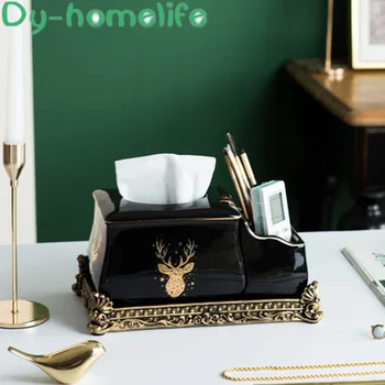 

Nordic Black Bronzing Elk Rectangular Ceramic Tissue Box Multifunctional Home Decoration Storage Supplies Remote Control Box