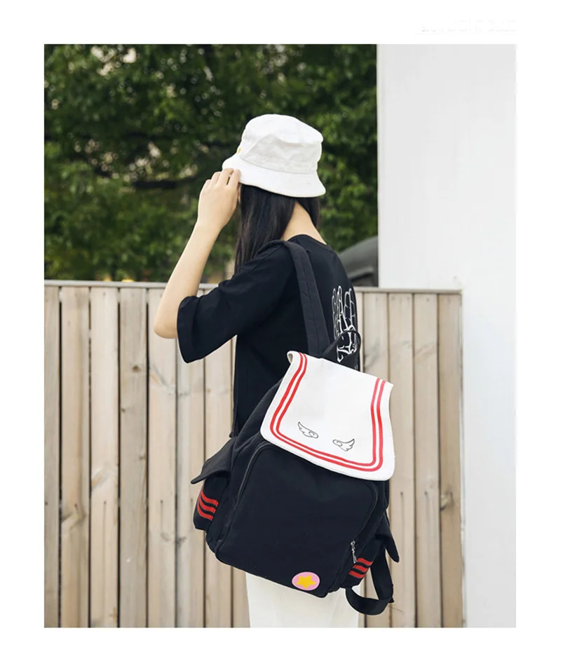 Холщовый Рюкзак с отделением для карт Аниме Сакура мультяшный ранец на шнурке