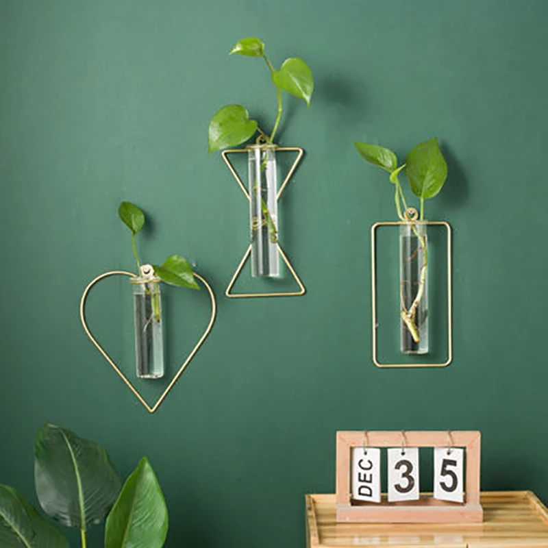 

Nordic Hydroponic Test-tube Glass Vase Home Decor Decoration Vase Wall Hanging Flower Pot Room Hanging Basket Flower ContainerÂ
