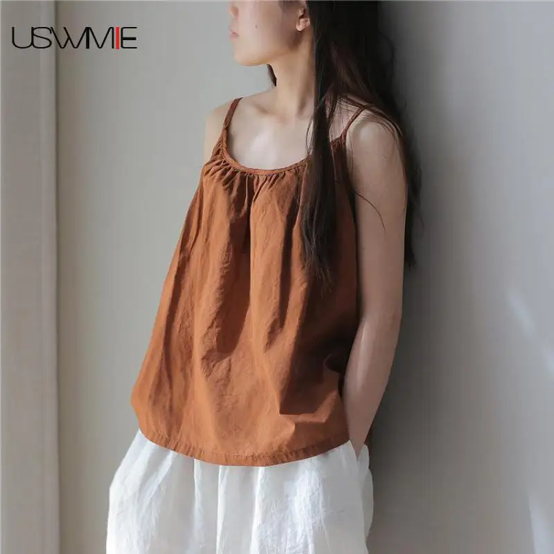 

2019 Bottoming Outside 5colors Pleats Simple Casual Sling Strapless Shoulder Pure Color Thin Section Comfort Plus Size Tank Tops