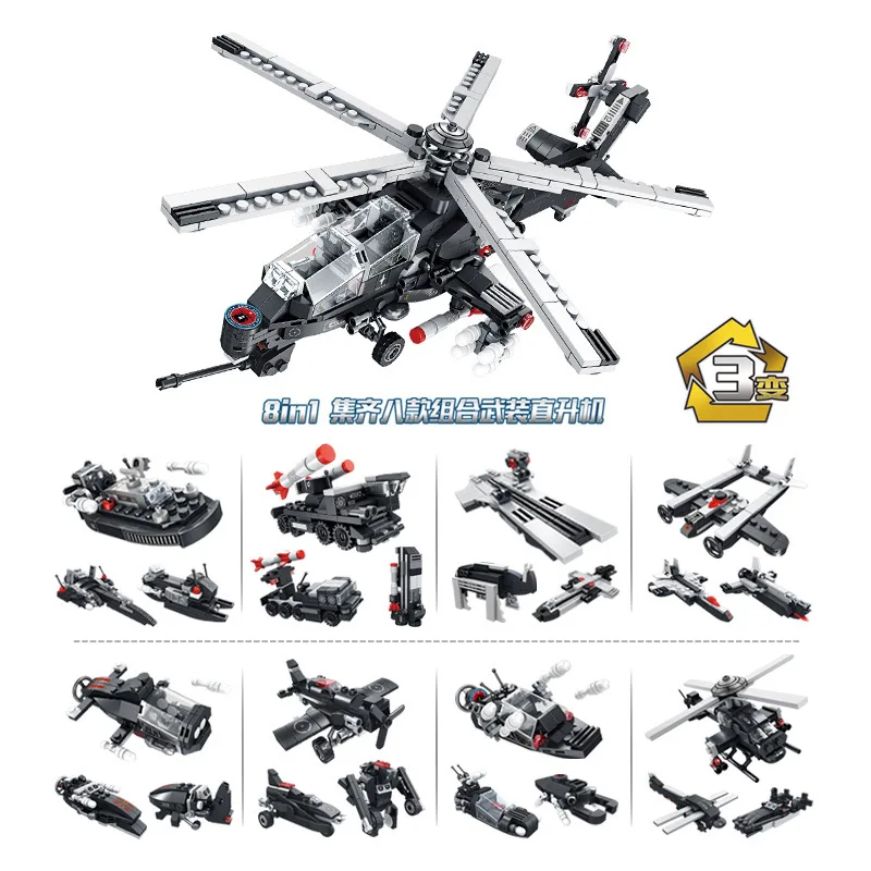 

Pan luo si 633005 Armed Helicopter 3-8-in-One Small Particles DIY Joint Interspersed with Building Blocks Combination of Series