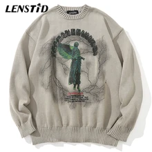 2021 Men Hip Hop Sweaters Angel Lightning Printed Streetwear Harajuku Autumn Oversize Hipster Casual Pullovers