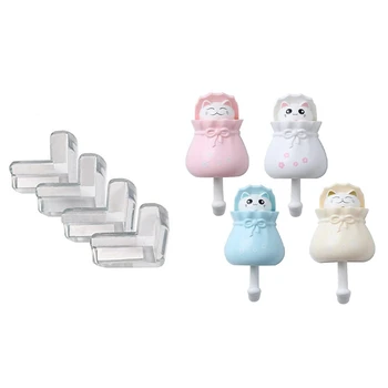 

HOT 24Pcs Clear Corner Protectors Baby Proofing Corner Guards & 4 Pcs Creative Cute Cartoon Cat Coat Hook